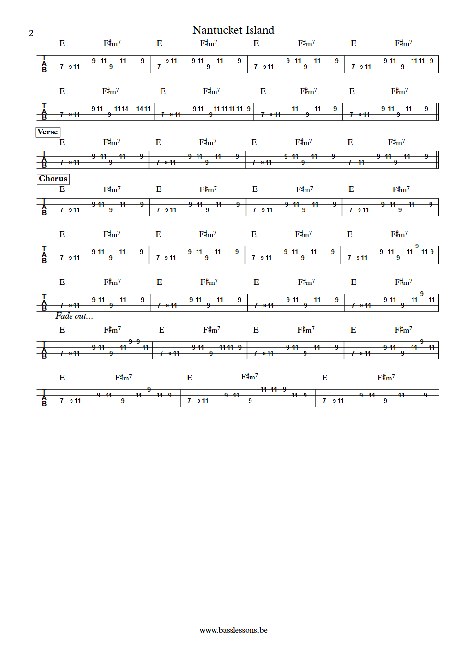 Willie Wright Nantucket Island bass tab part 2