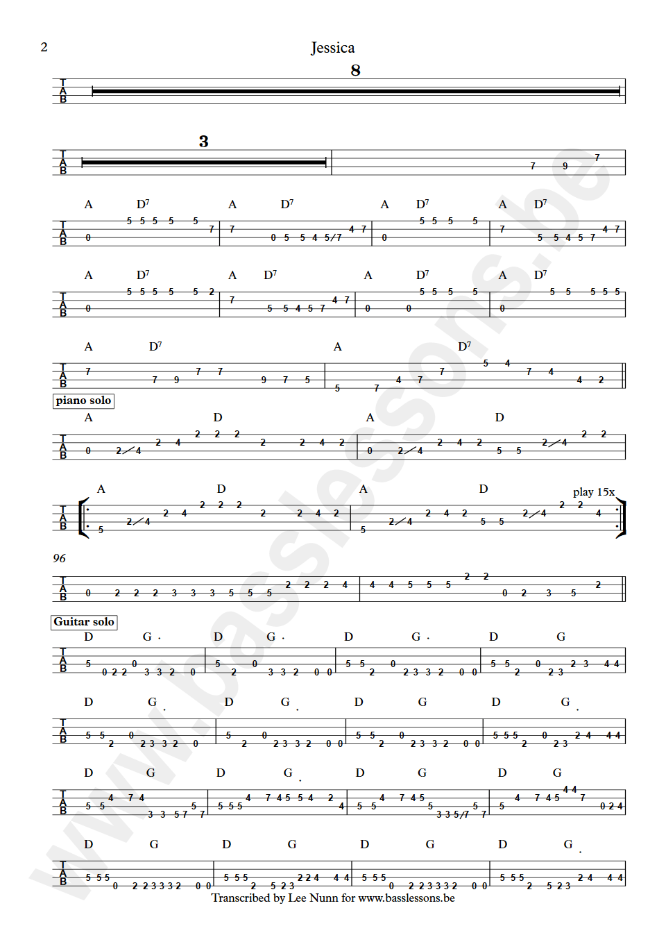 Allman Brothers Band Jessica bass tab part 2