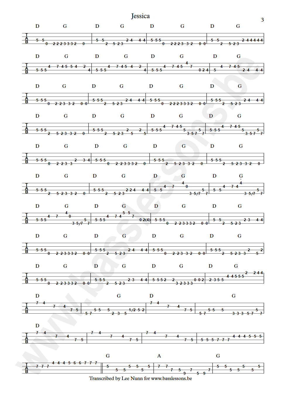 Allman Brothers Band Jessica bass tab part 3