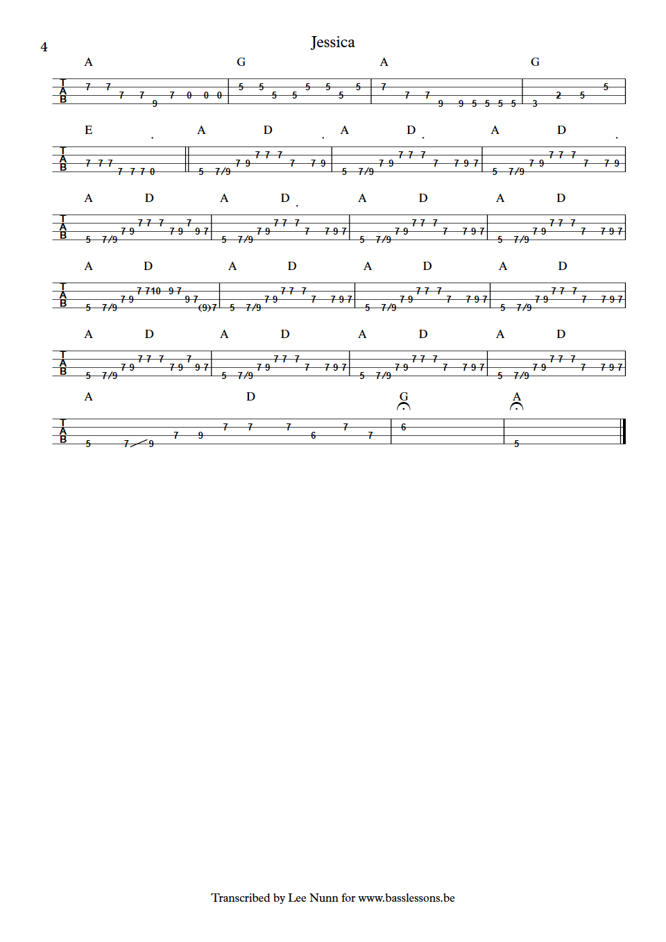 Allman Brothers Band Jessica bass tab part 4