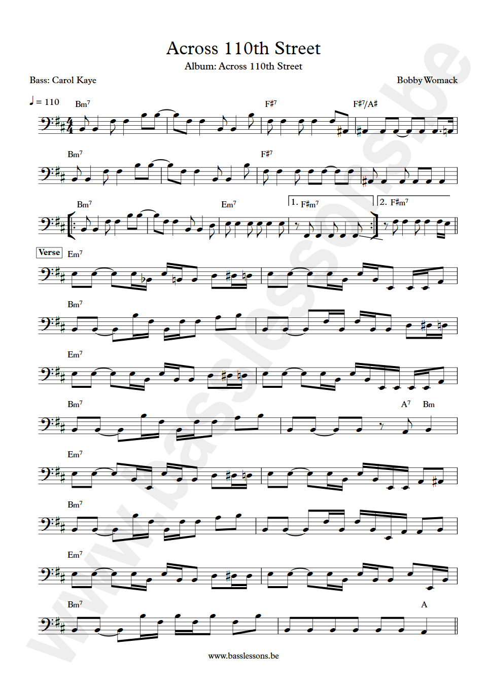 Bobby Womack Across 110th Street Carol Kaye bass transcription
