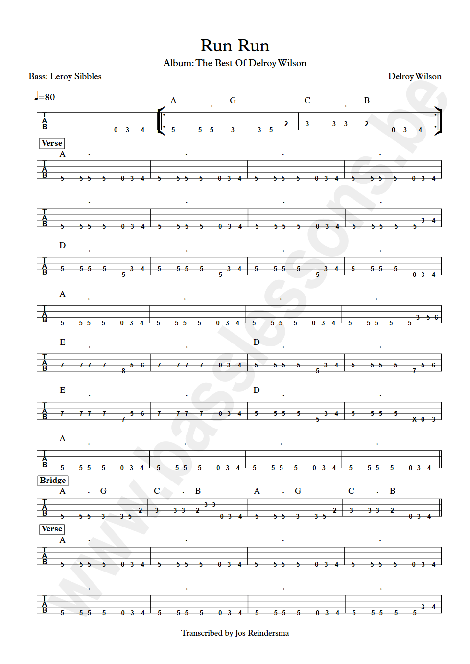 Delroy Wilson Delroy Wilson Leroy Sibbles bass tab