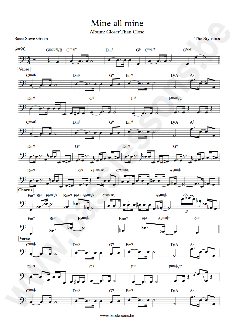 The Stylistics Mine all mine Steve Green bass transcription