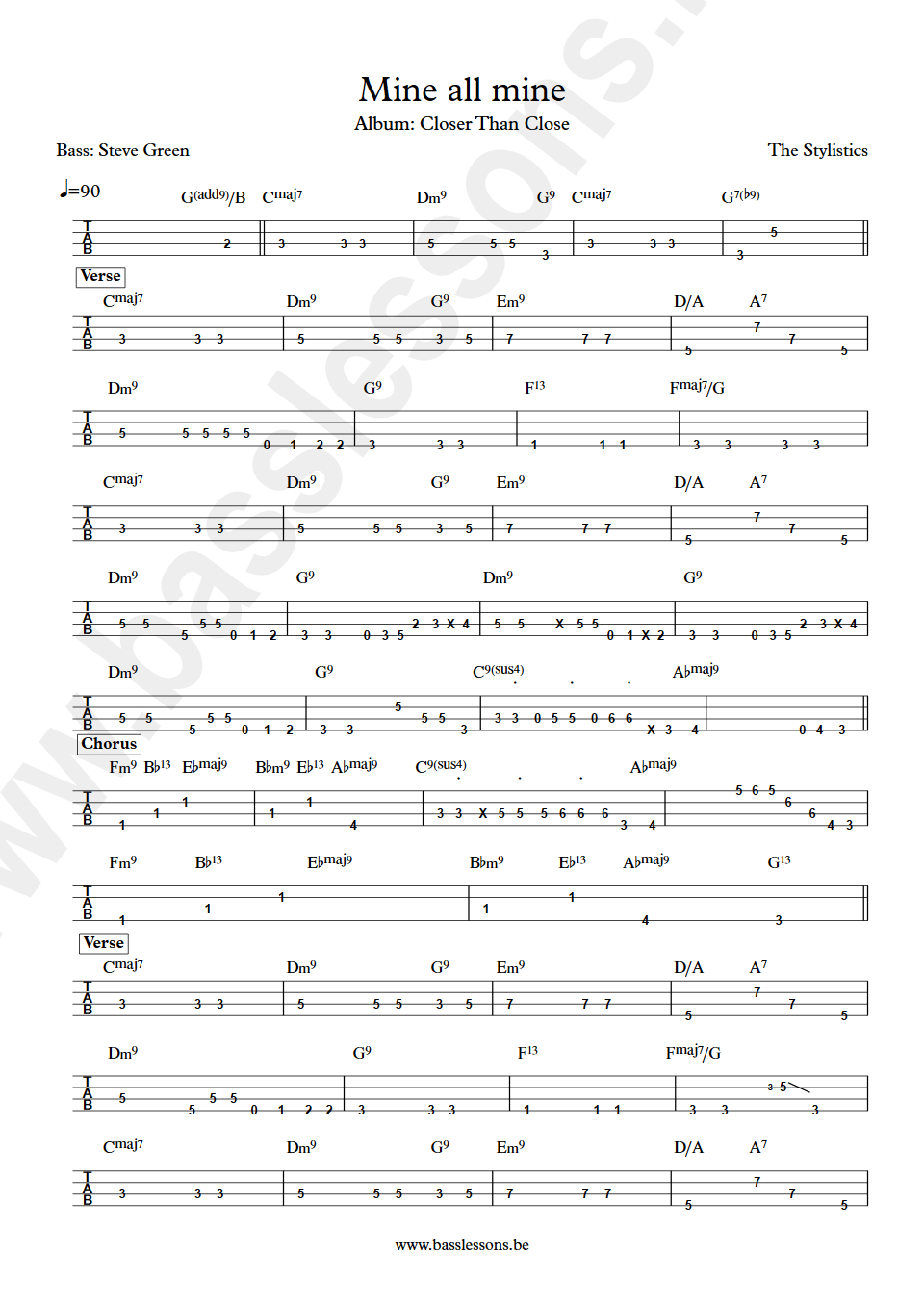 The Stylistics Mine all mine Steve Green bass tab