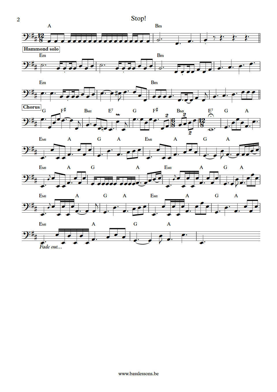 Sam Brown Stop! Ed Poole bass transcription part 2