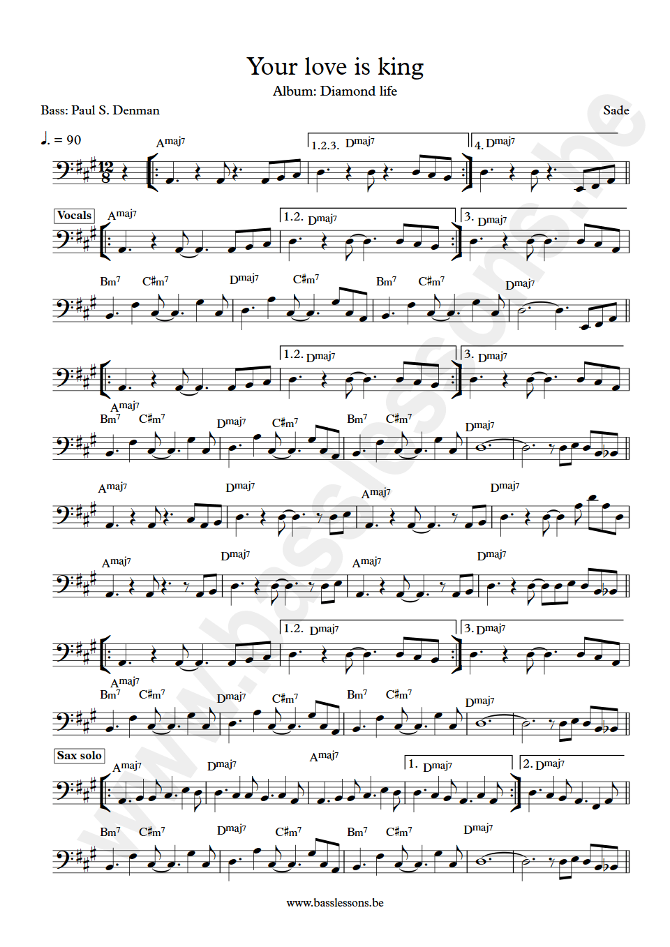 Sade Your love is king Paul S. Denman bass transcription