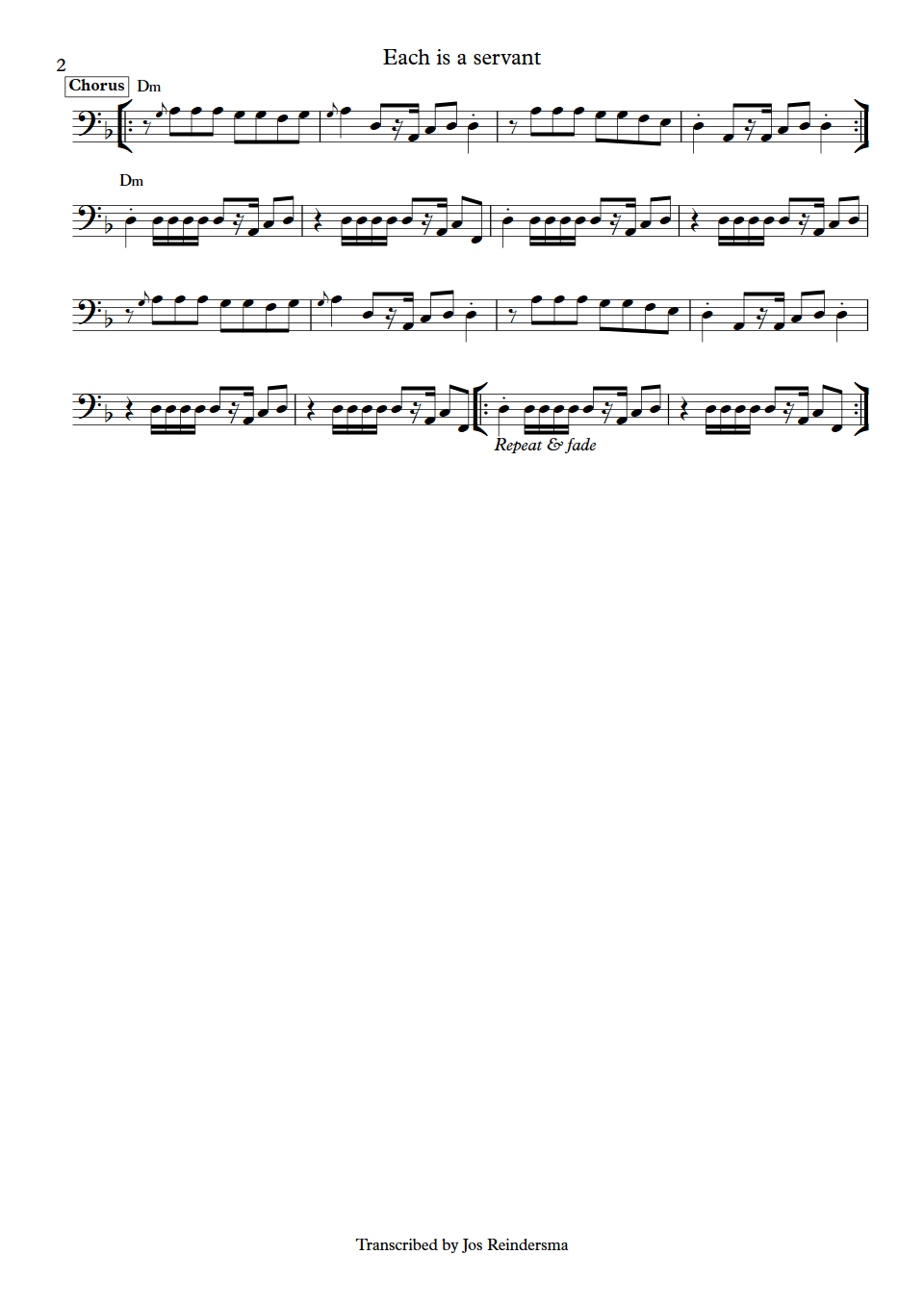 Pablo Moses Each is a servant Robbie Shakespeare bass transcription part 2