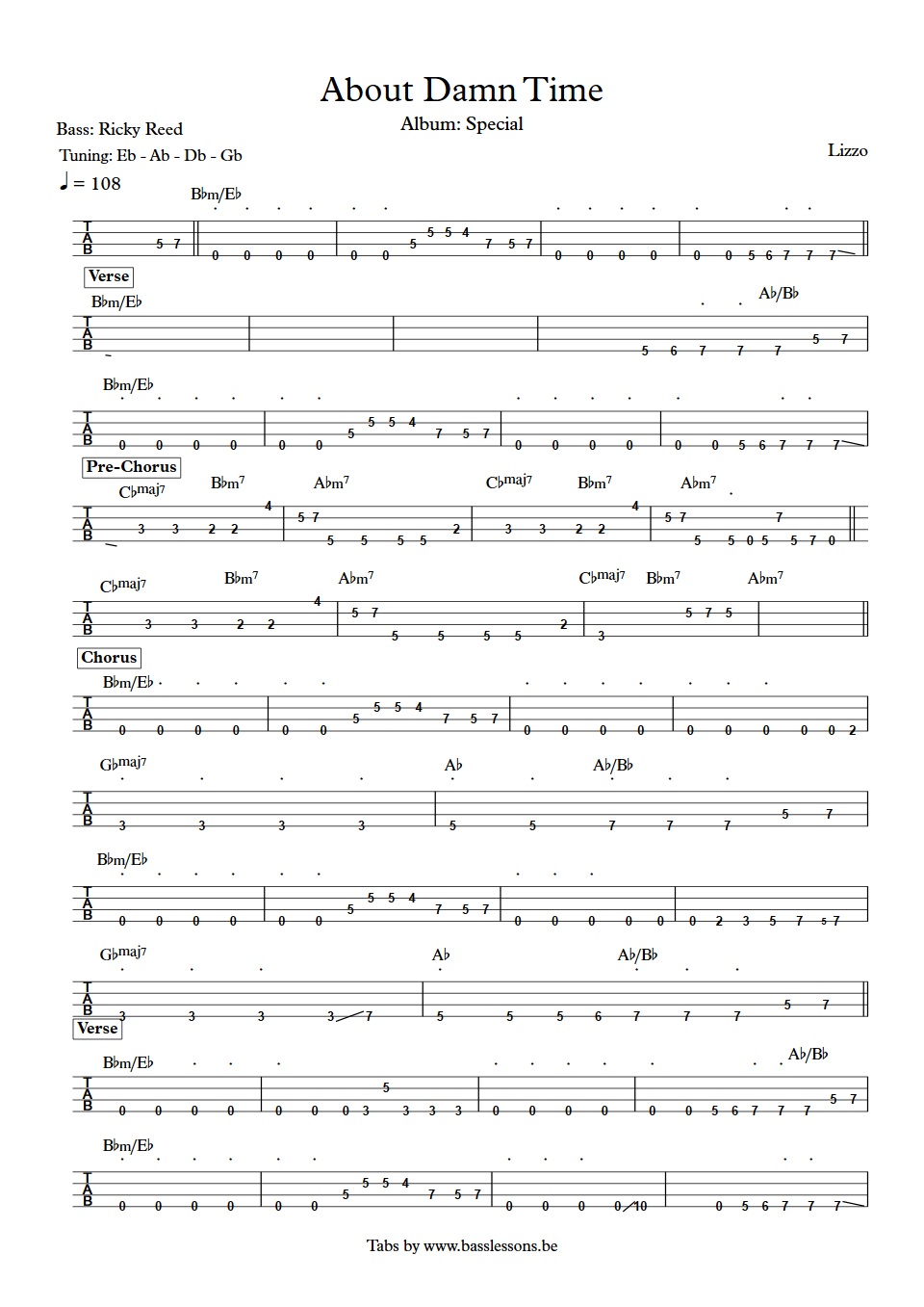 Lizzo About Damn Time Ricky Reed bass tab