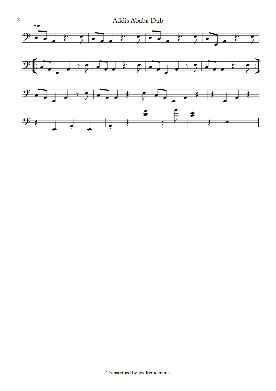 Bullwackies All Stars Addis Ababa Dub bass transcription part 2