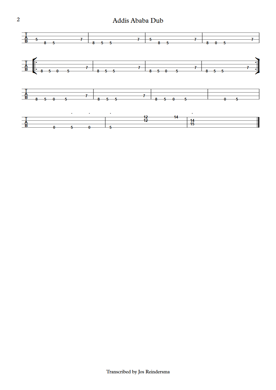 Bullwackies All Stars Addis Ababa Dub bass tab part 2