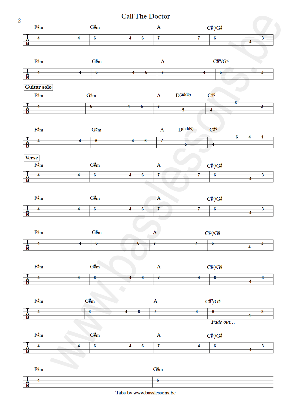J.J. Cale Call The Doctor Carl Radle bass tab part 2