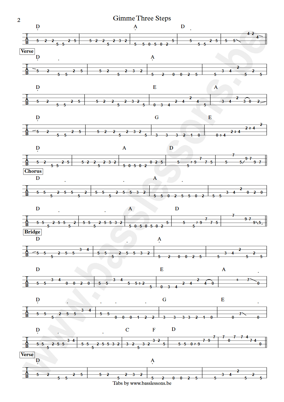 Lynyrd Skynyrd Gimme Three Steps Ed King bass tab deel 2