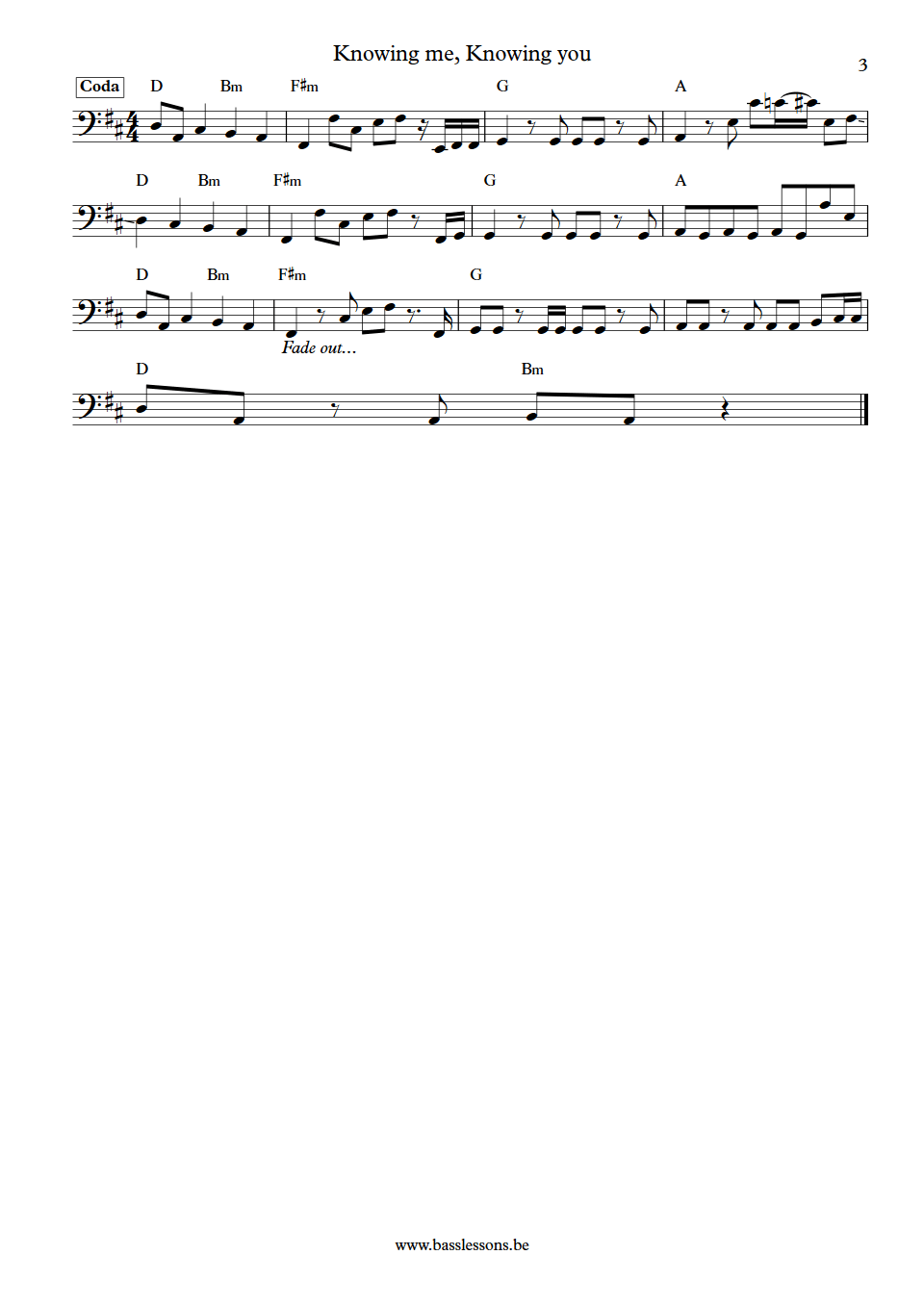 ABBA Knowing me, Knowing you Rutger Gunnarsson bass transcription part 3