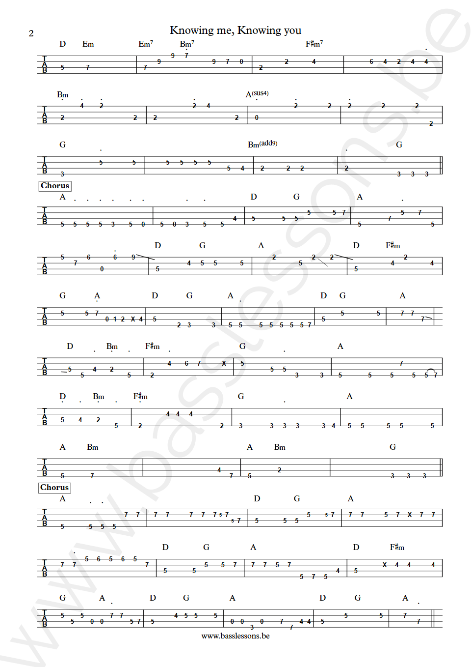 ABBA Knowing me, Knowing you Rutger Gunnarsson bass tab part 2