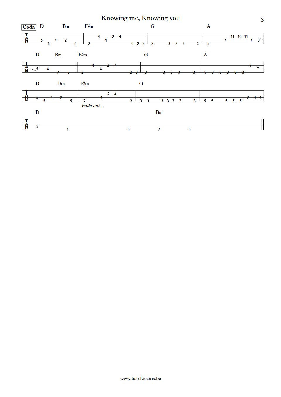 ABBA Knowing me, Knowing you Rutger Gunnarsson bass tab part 3