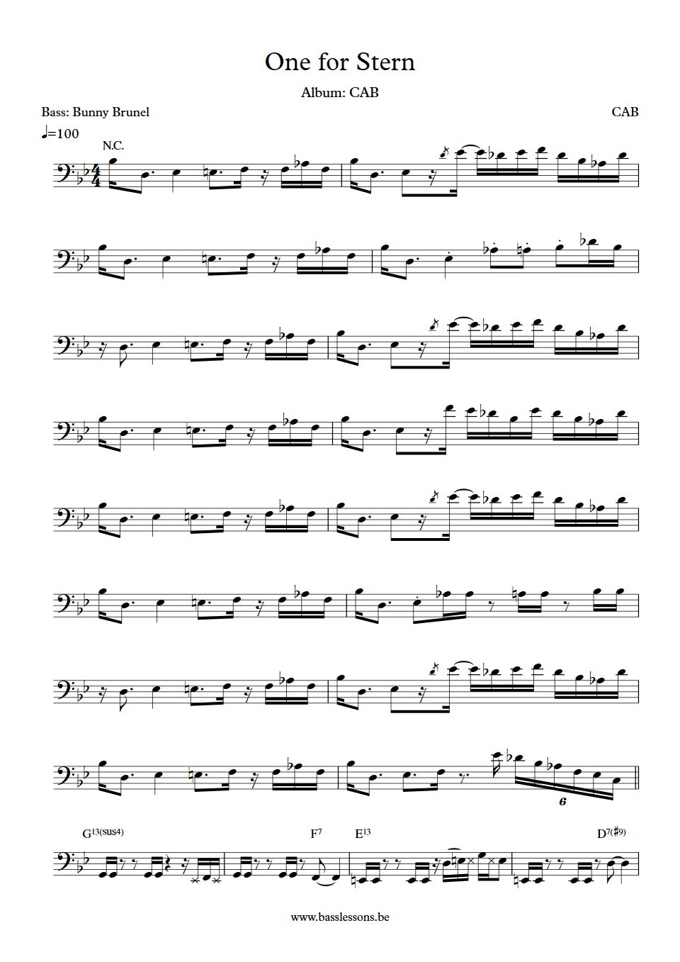 Cab One for stern Bunny Brunel Bass Transcription