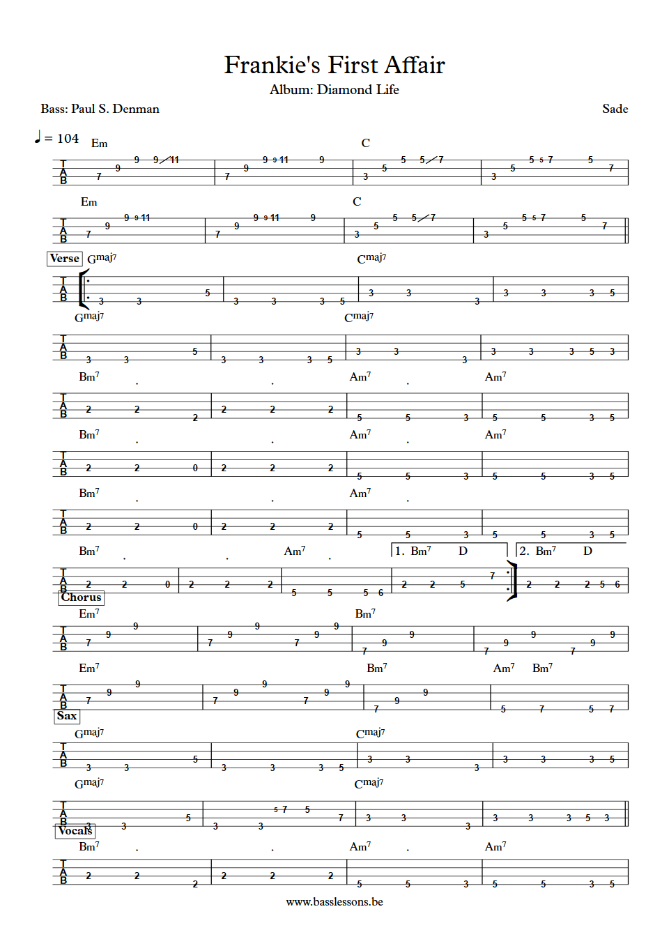 Sade Frankie's First Affair Paul S. Denman Bass Tab