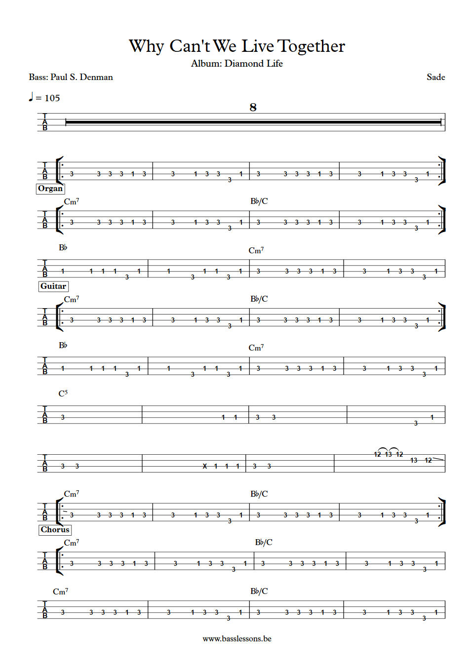 Sade Why Can't We Live Together Paul S. Denman Bass Tab