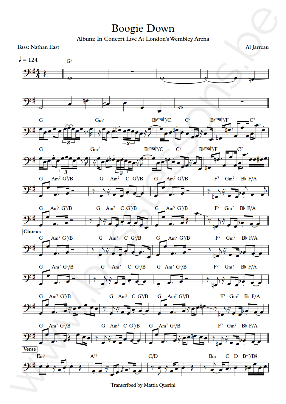 Al Jarreau Boogie Down Nathan East Bass Transcription