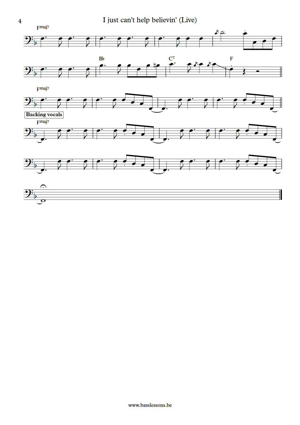 Elvis Presley I just cant help believing Jerry Scheff Bass Transcription part 4