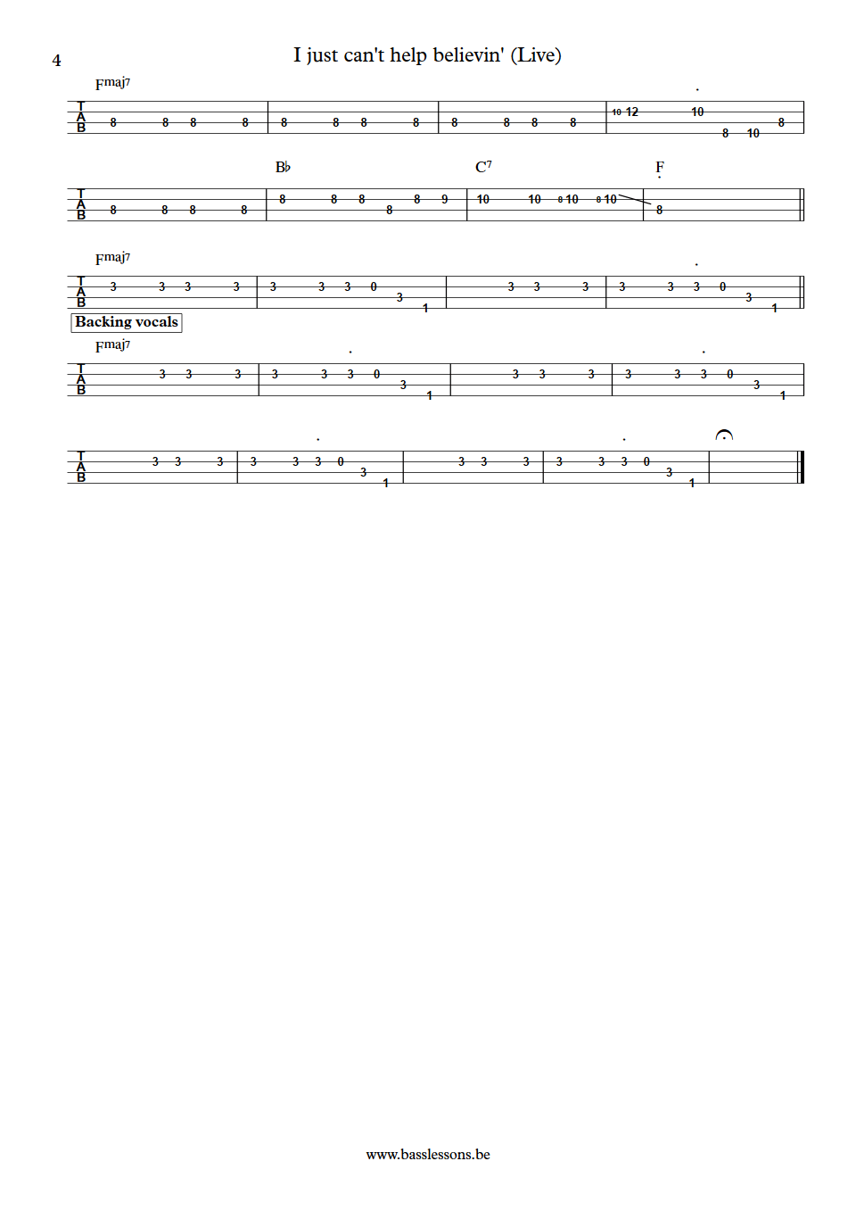 Elvis Presley I just cant help believing Jerry Scheff Bass Tab part 4