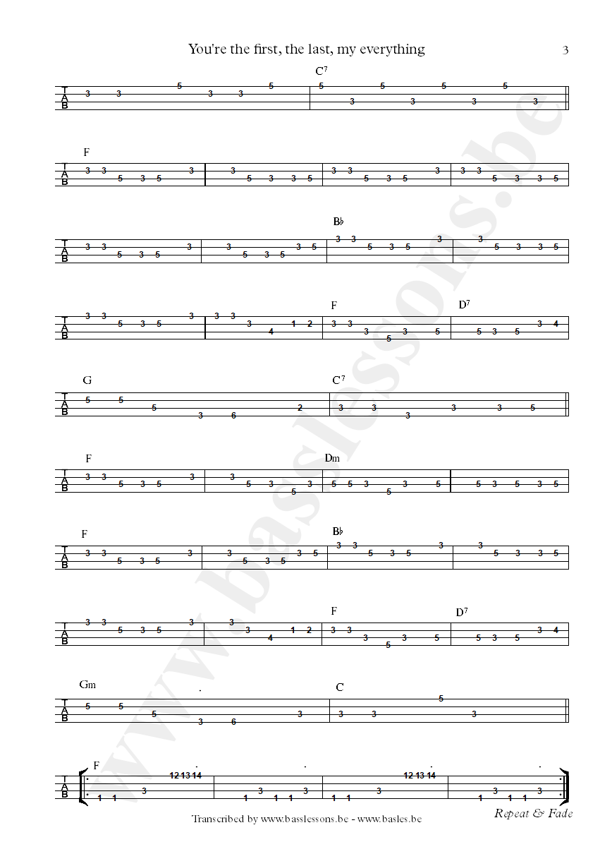 Barry White - You're my first, my last, my everything bass tab