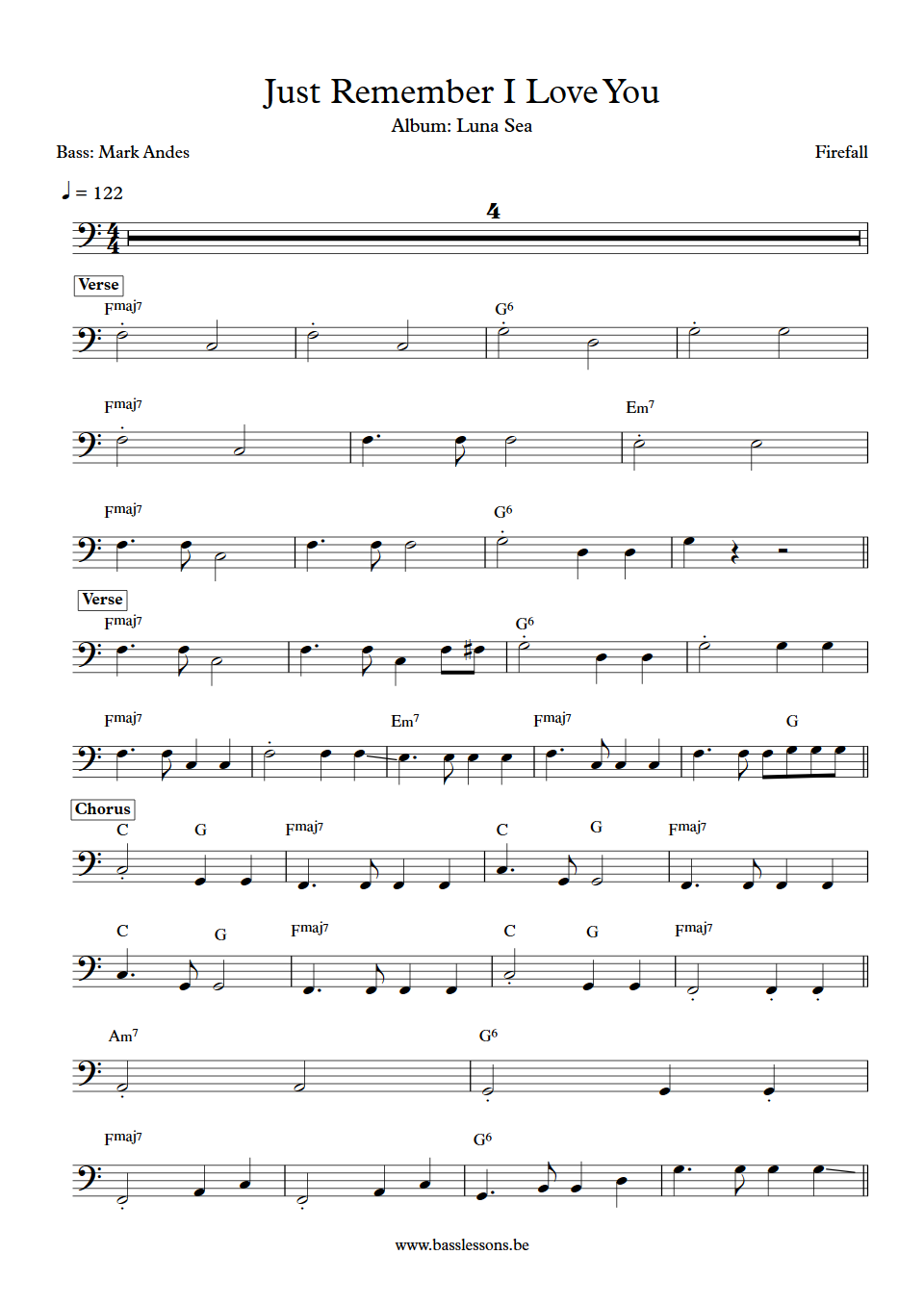 Firefall Just Remember I Love You Mark Andes Bass Transcription
