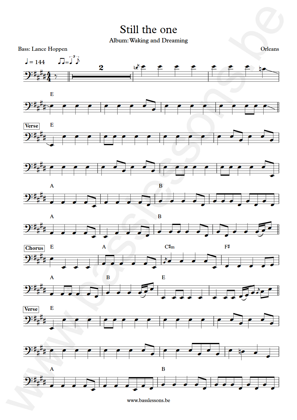 Orleans Still the one Lance Hoppen Bass Transcription
