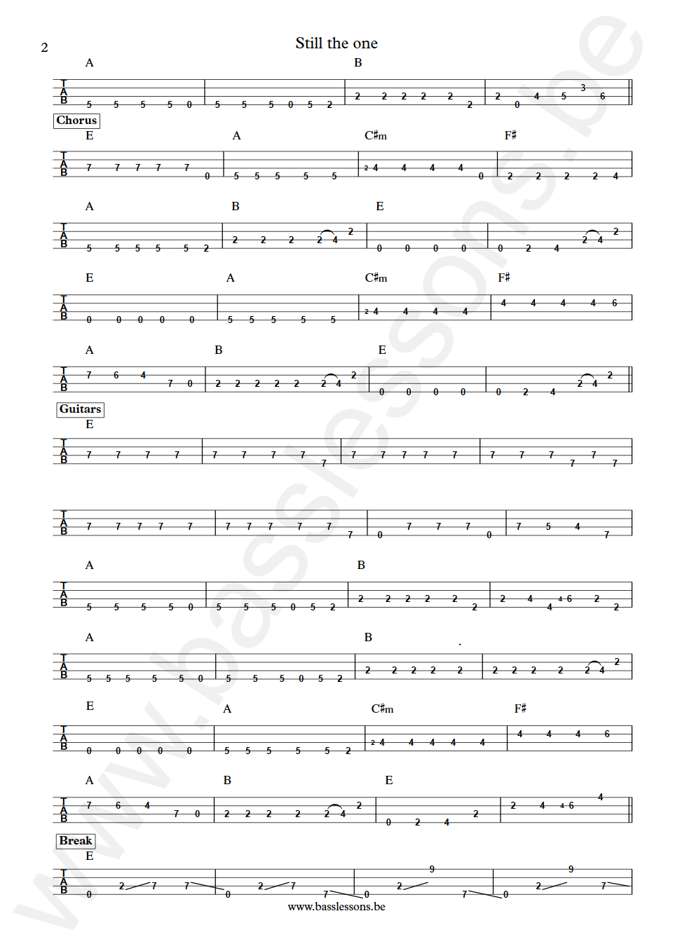 Orleans Still the one Lance Hoppen Bass Tab part 2