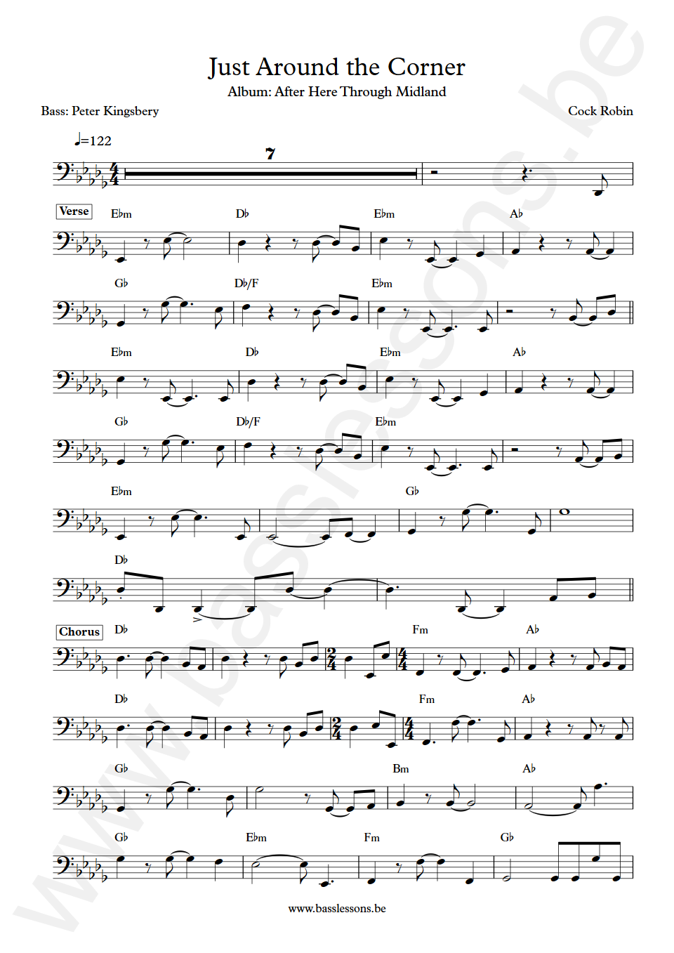 Cock Robin Just Around the Corner Peter Kingsbery Bass Transcription