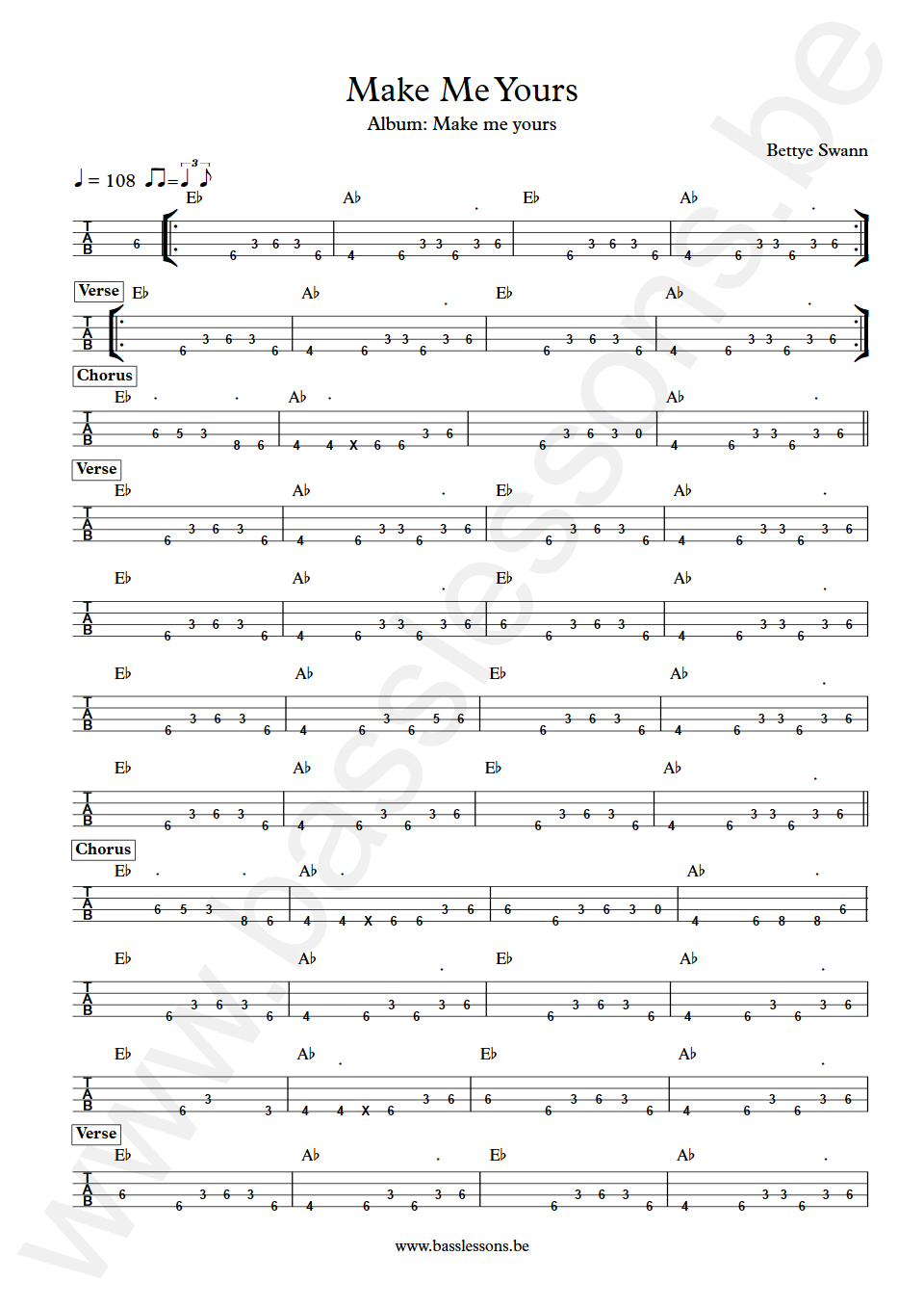 Bettye Swann Make Me Yours  Bass Tab