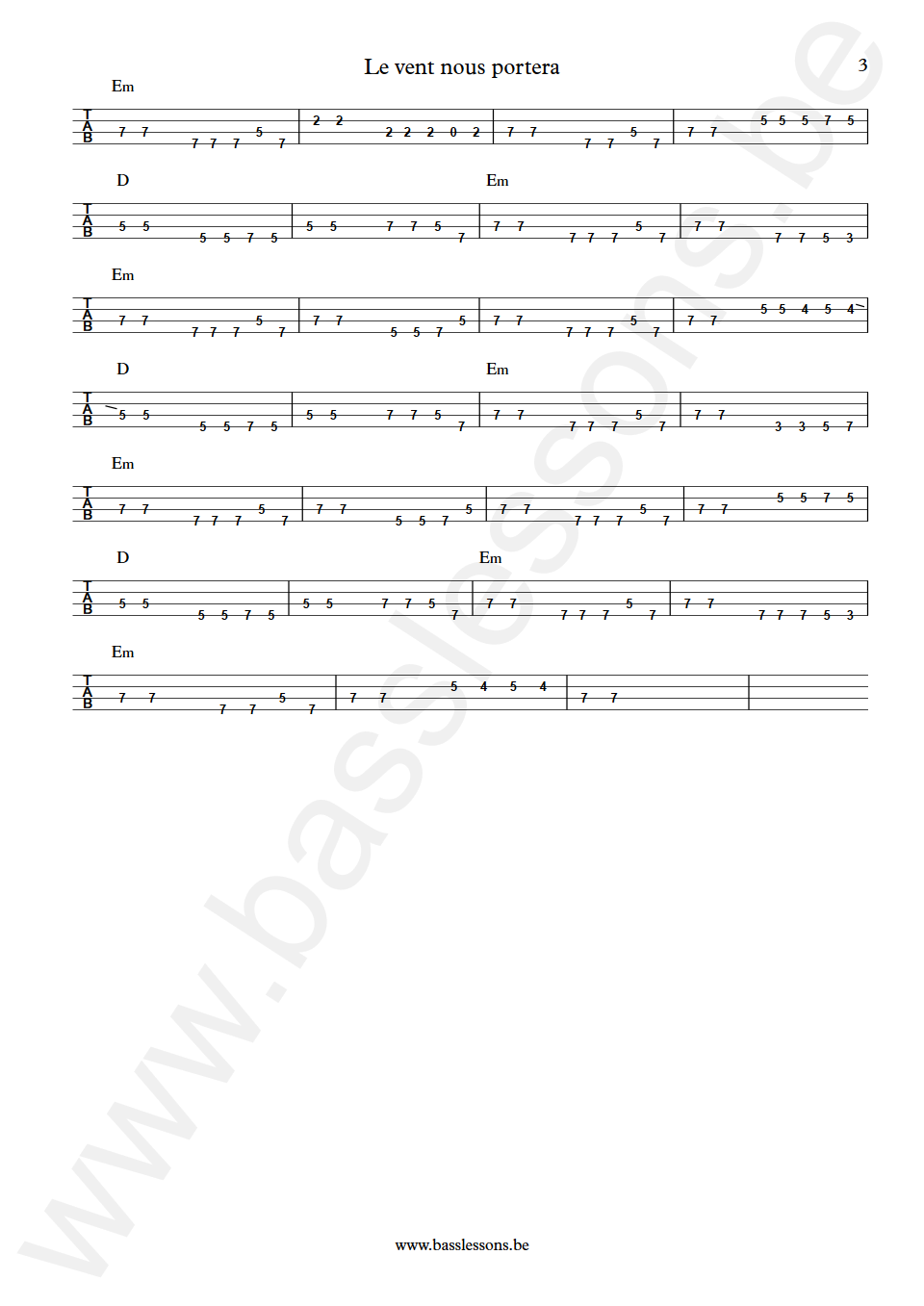 Noir Désir Le vent nous portera Jean-Paul Roy Bass Tab part 3