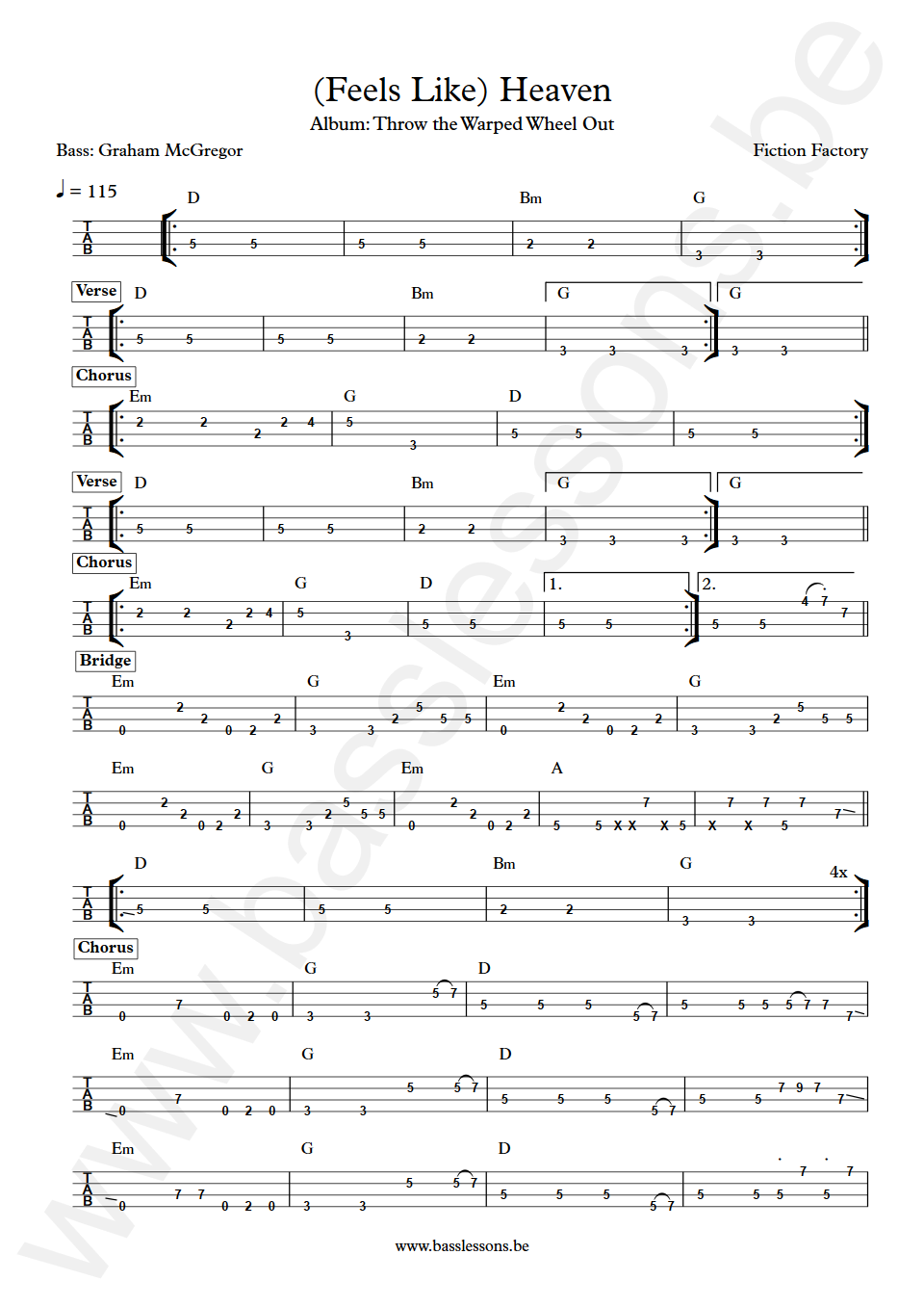 Fiction Factory (Feels Like) Heaven Graham McGregor Bass Tab