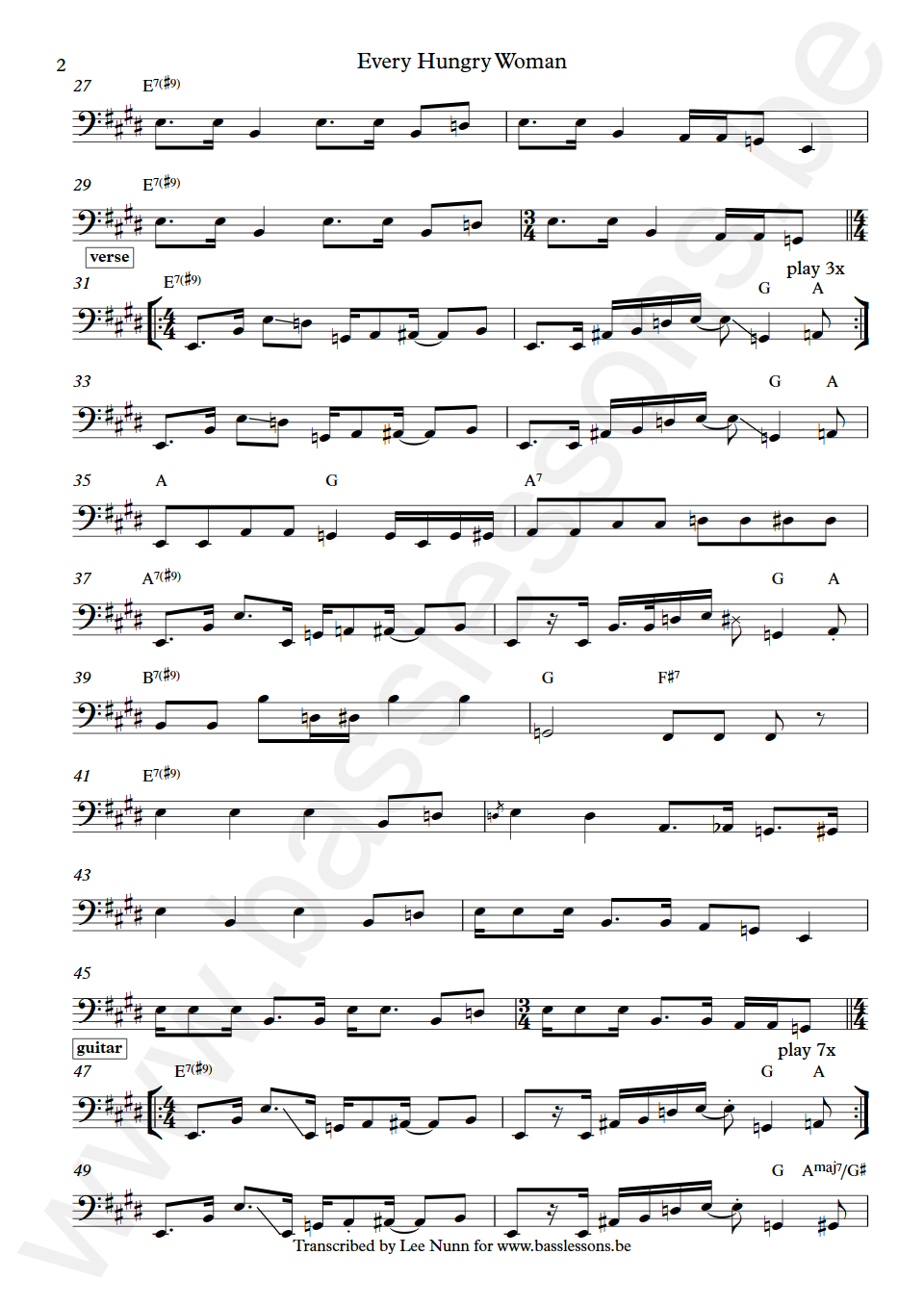 The Allman Brothers Band Every hungry woman Berry Oakley Bass Transcription part 2