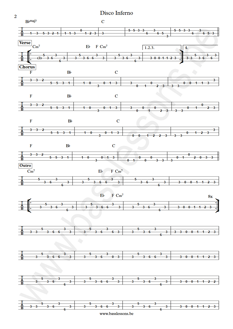 The Tramps Disco Inferno Ronnie Baker Bass Tab part 2