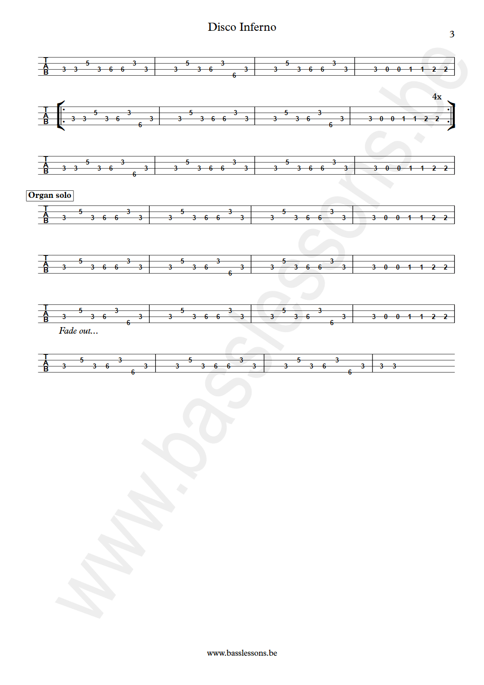 The Tramps Disco Inferno Ronnie Baker Bass Tab part 3