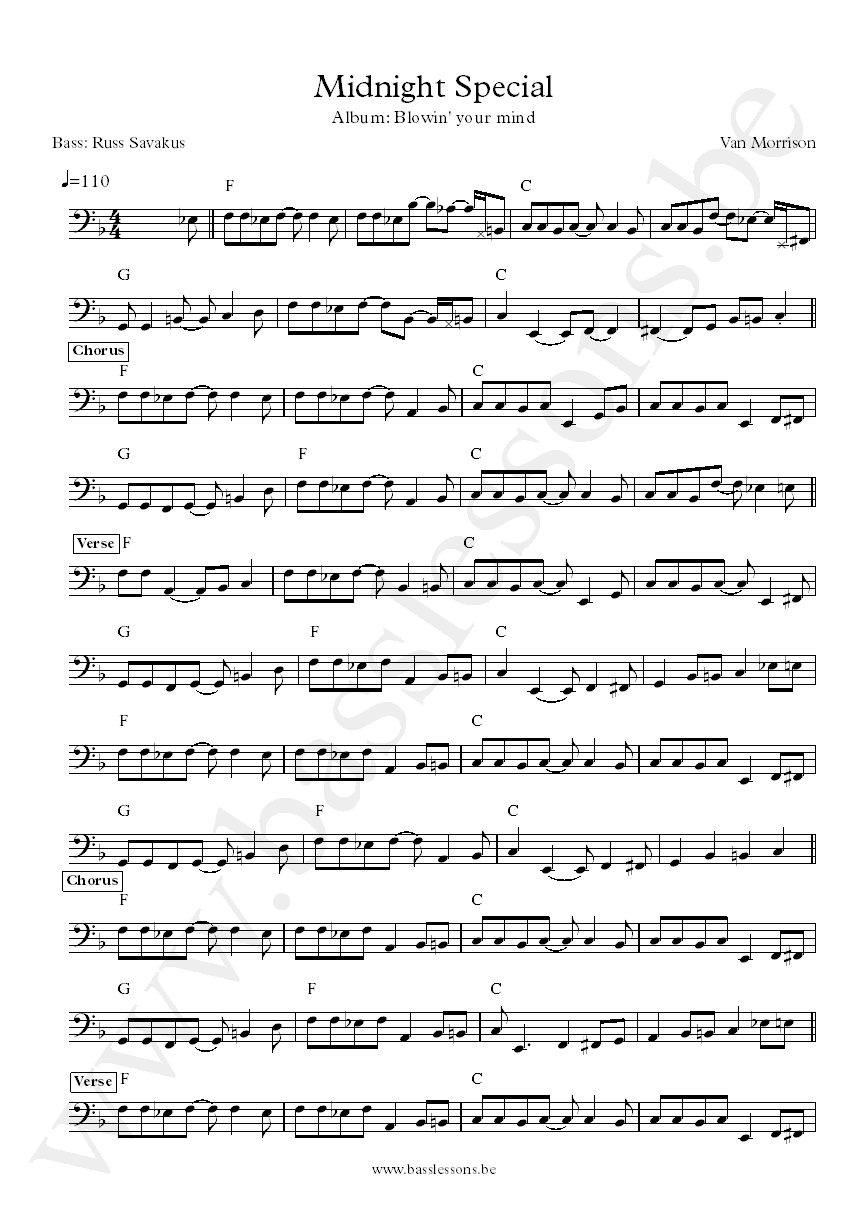 Van Morrison Midnight special Bass Transcription