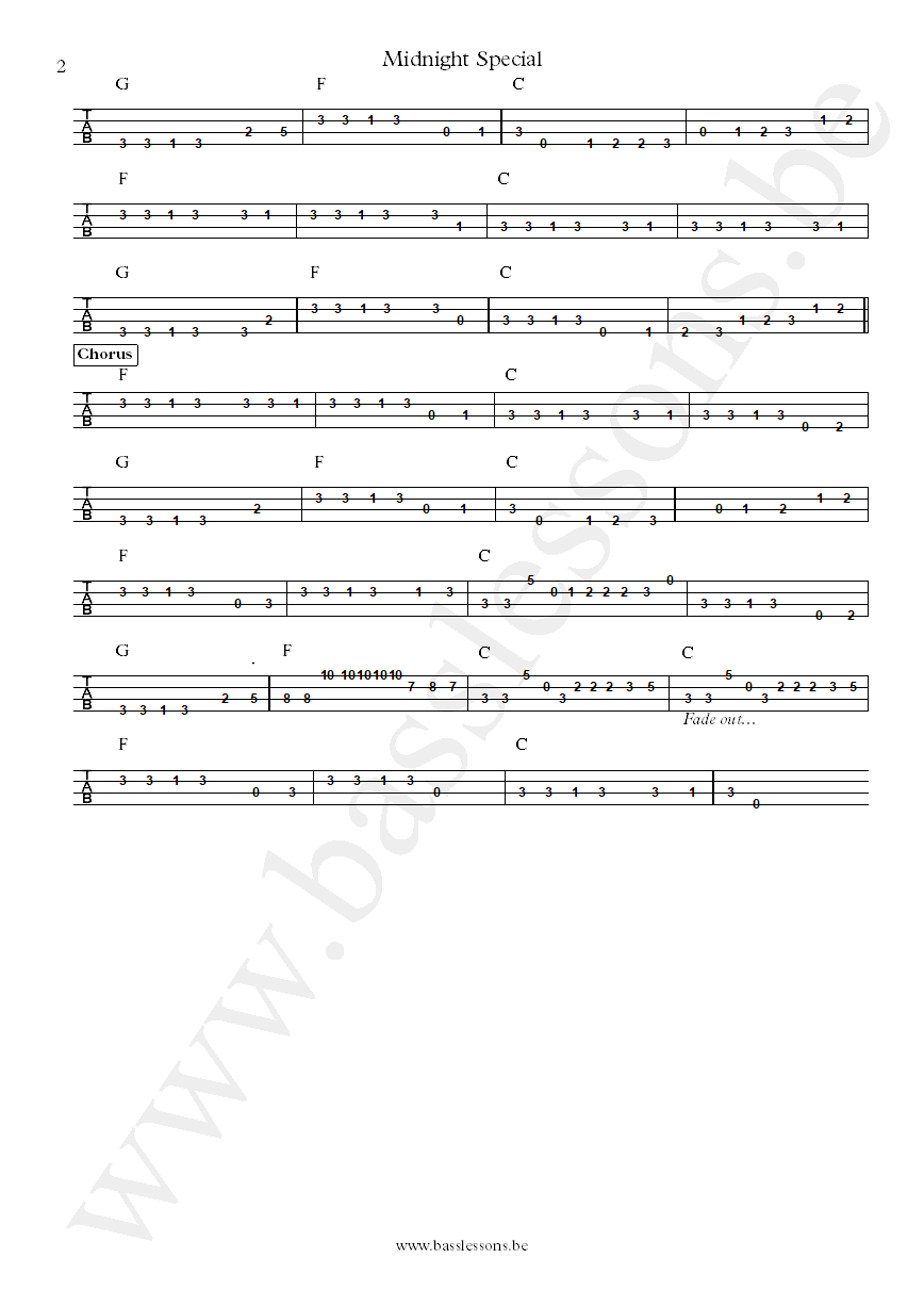 Van Morrison Midnight special Bass tab part 2