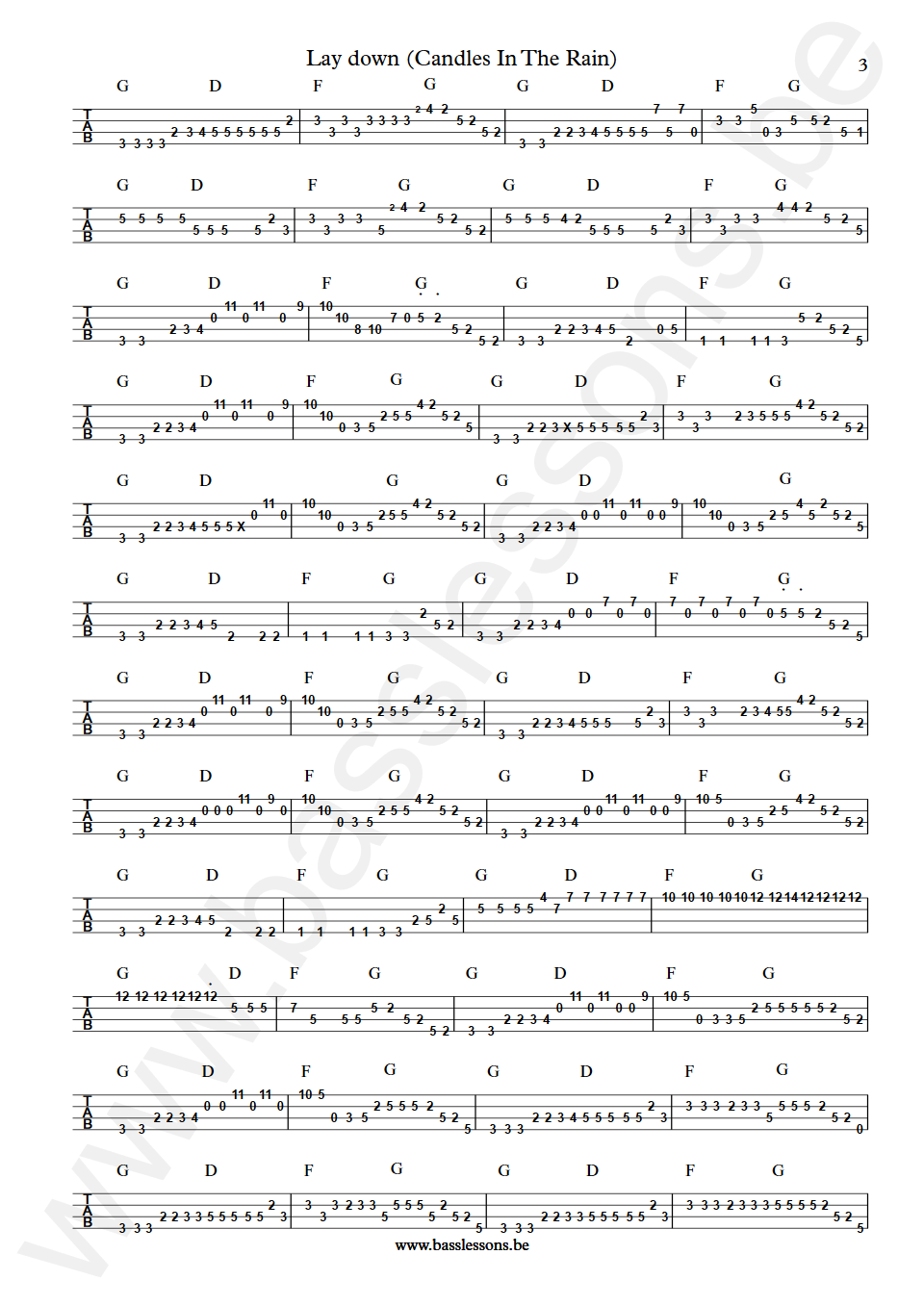 Melanie & The Edwin Hawkins Singers Lay down (Candles In The Rain) Herbie Flowers Bass Tab part 3