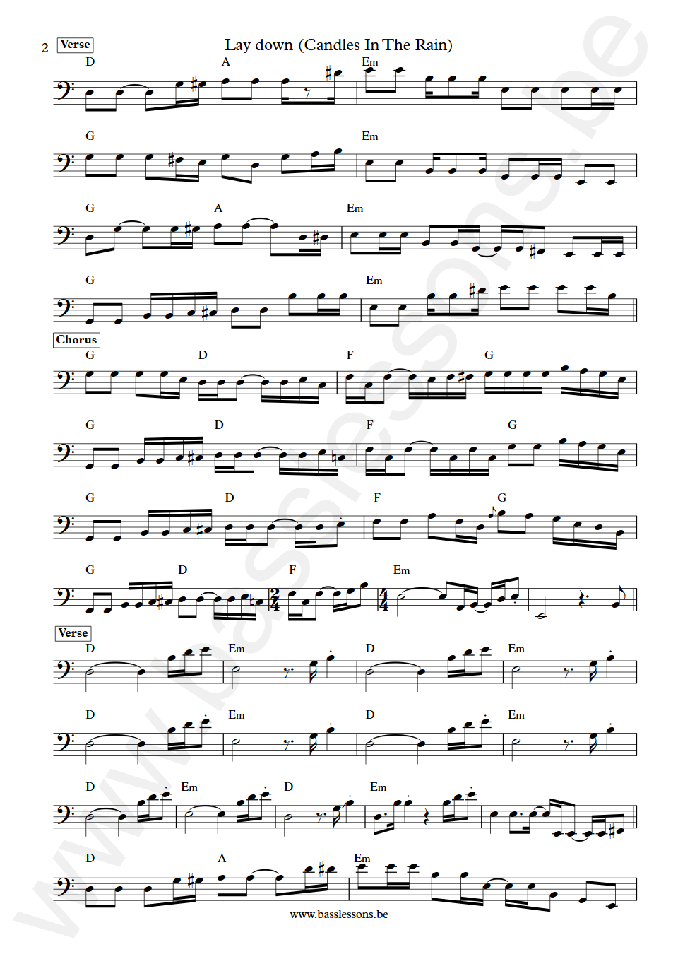 Melanie & The Edwin Hawkins Singers Lay down (Candles In The Rain) Herbie Flowers Bass Transcription part 2