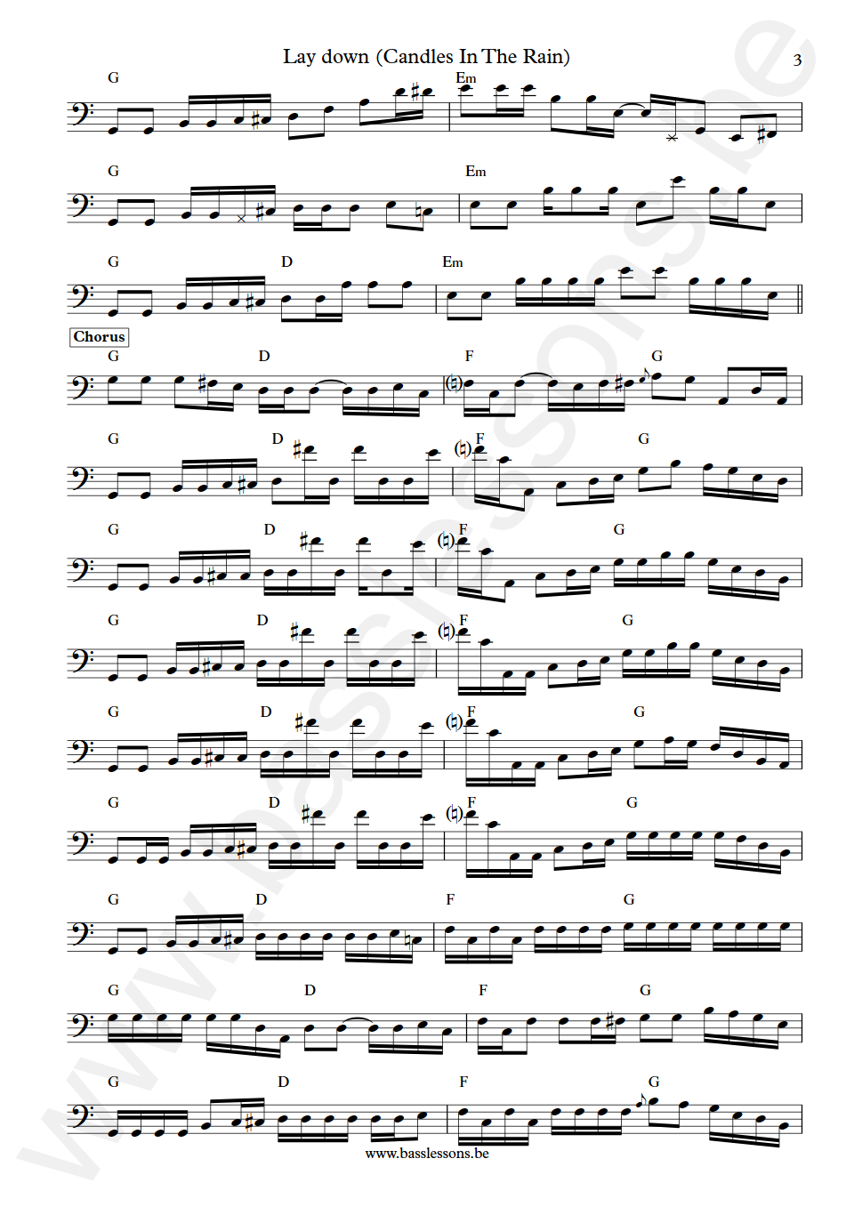 Melanie & The Edwin Hawkins Singers Lay down (Candles In The Rain) Herbie Flowers Bass Transcription part 3