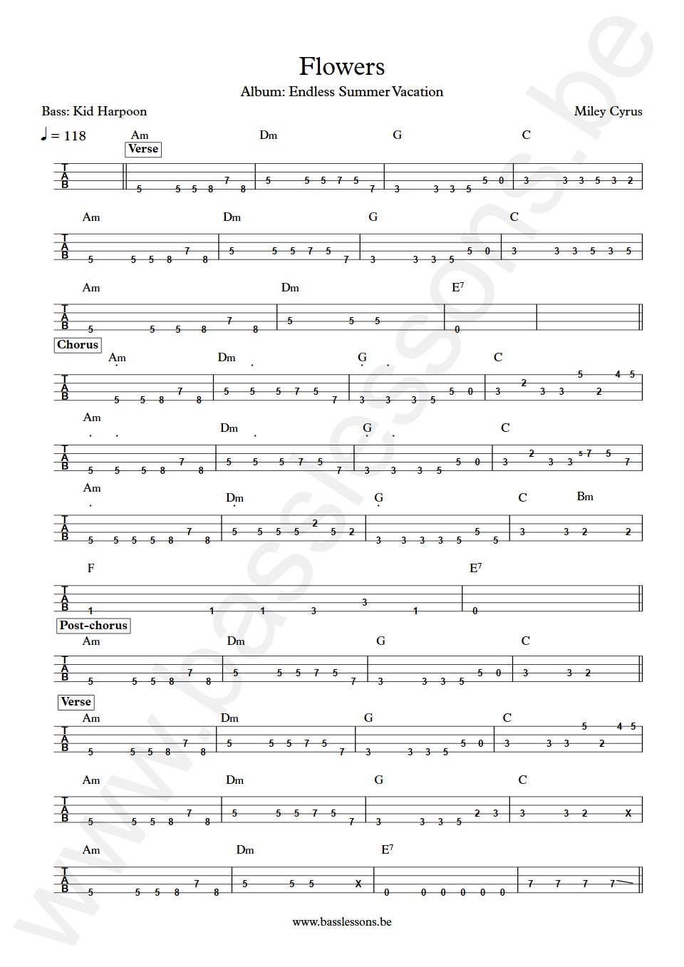 Miley Cyrus Flowers Kid Harpoon Bass Tab