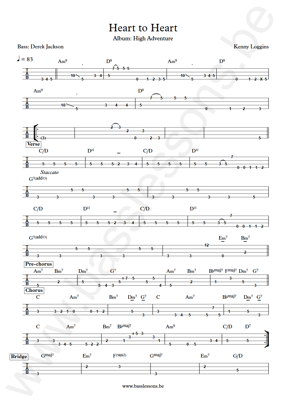 Kenny Loggins Heart to Heart Derek Jackson Bass Tab