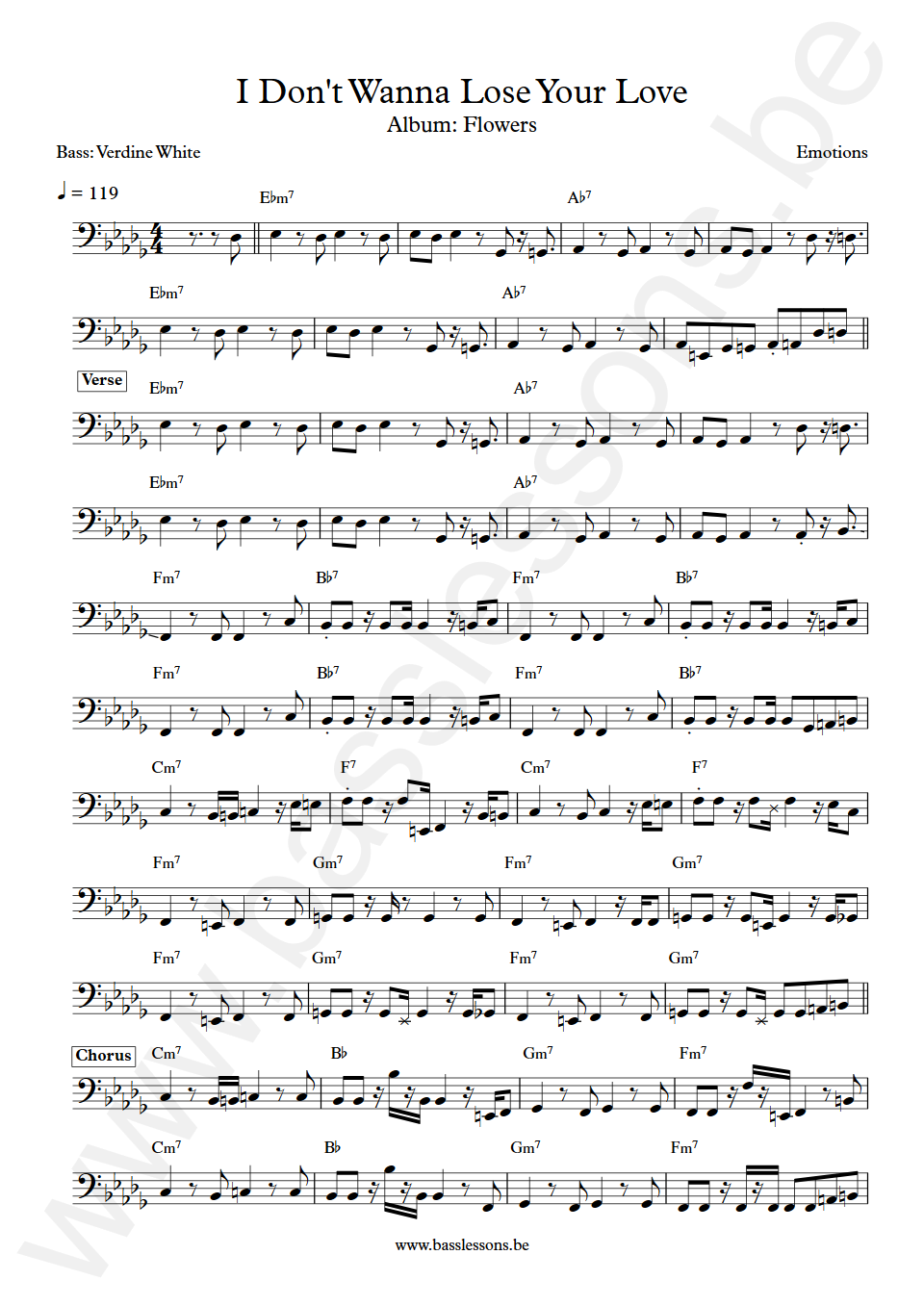 The Emotions I Don't Wanna Lose Your Love Verdine White Bass Transcription