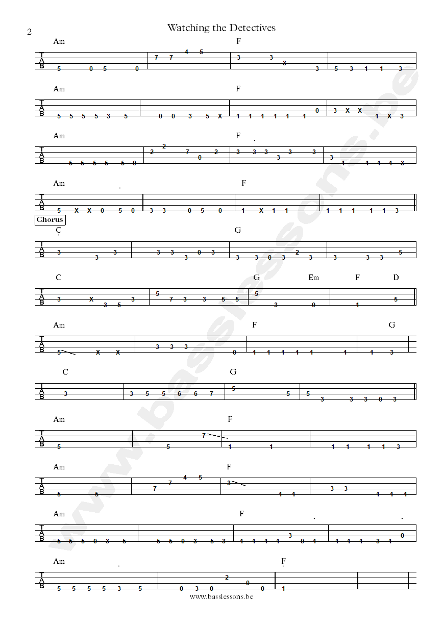 Elvis Costello Watching the detectives Andrew Bodnar Bass tab part 2