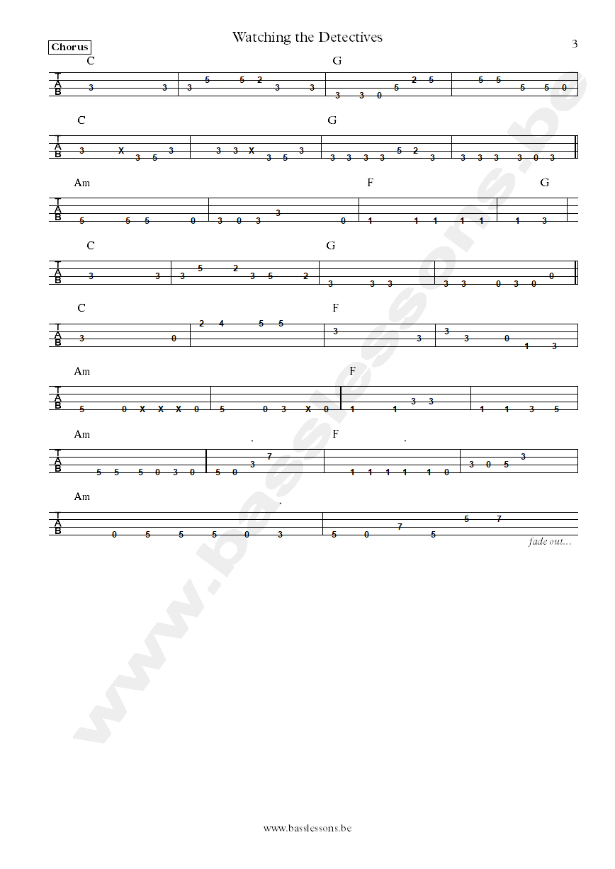 Elvis Costello Watching the detectives Andrew Bodnar Bass tab part 3