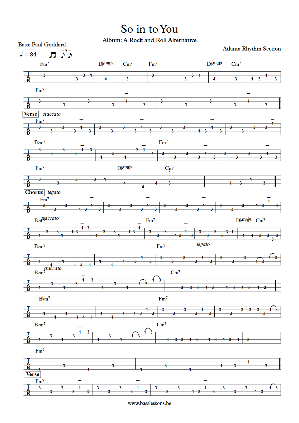 Atlanta Rhythm Section So into You Paul Goddard Bass Tab