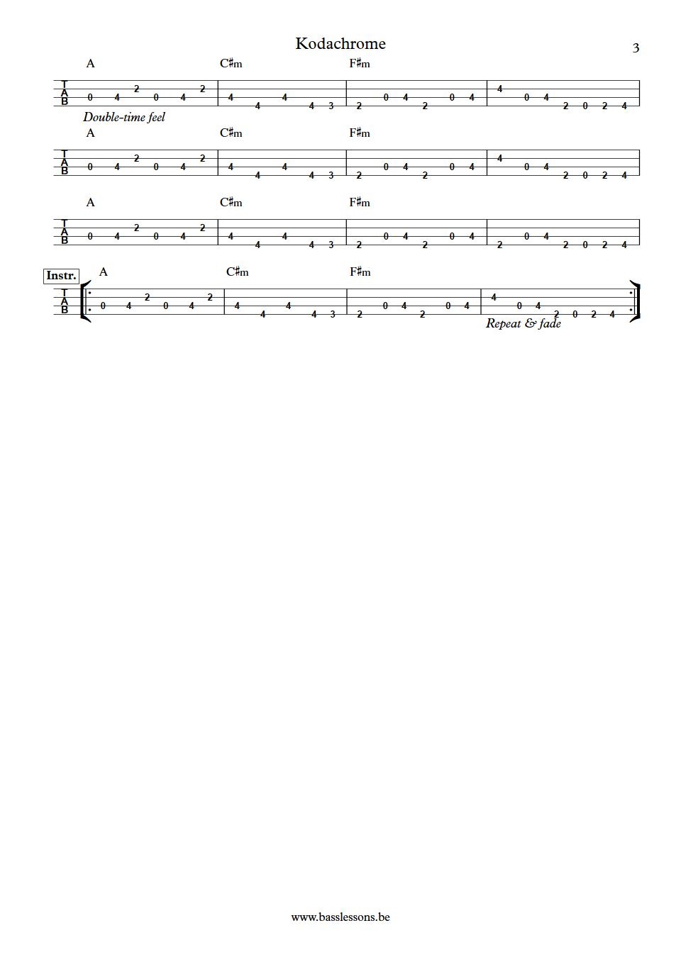 Paul Simon Kodachrome David Hood Bass Tab part 3