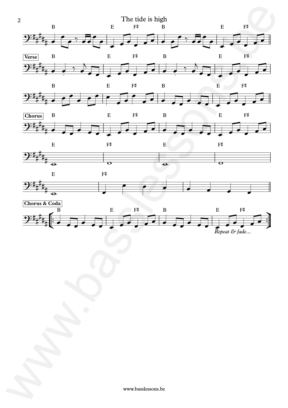 Blondie The tide is high Nigel Harrison Bass Transcription part 2