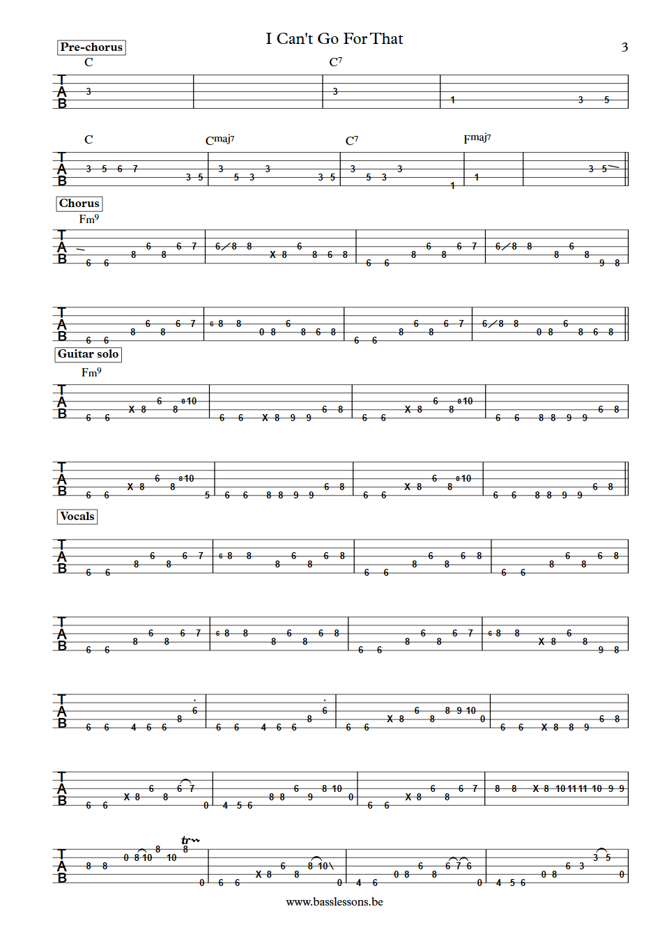 Daryl Hall  and Cee Lo Green I Can't Go For That Klyde Jones Bass Tab part 3